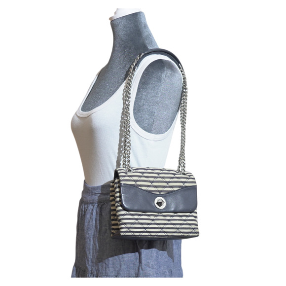 kate spade new york Handbags - Kate Spade Natalia Medium Quilted Striped Nautical Navy White Silver Chain PRKIN